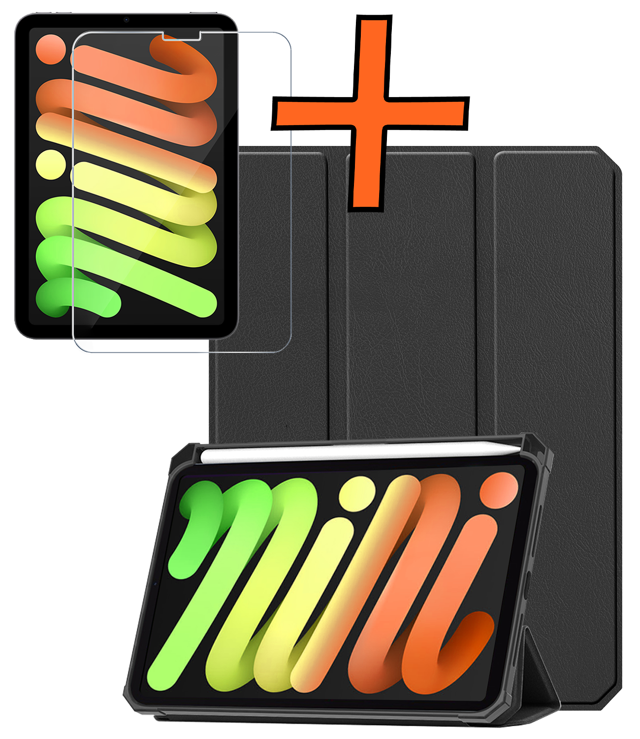 Nomfy Nomfy iPad Mini 7 Hoesje Met Uitsparing Apple Pencil En Met Screenprotector - Zwart