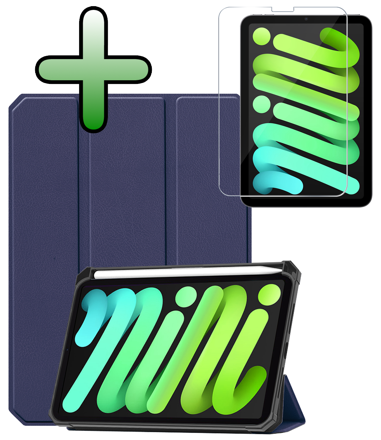 BASEY. BASEY. iPad Mini 7 Hoesje Met Uitsparing Apple Pencil En Met Screenprotector - Donkerblauw
