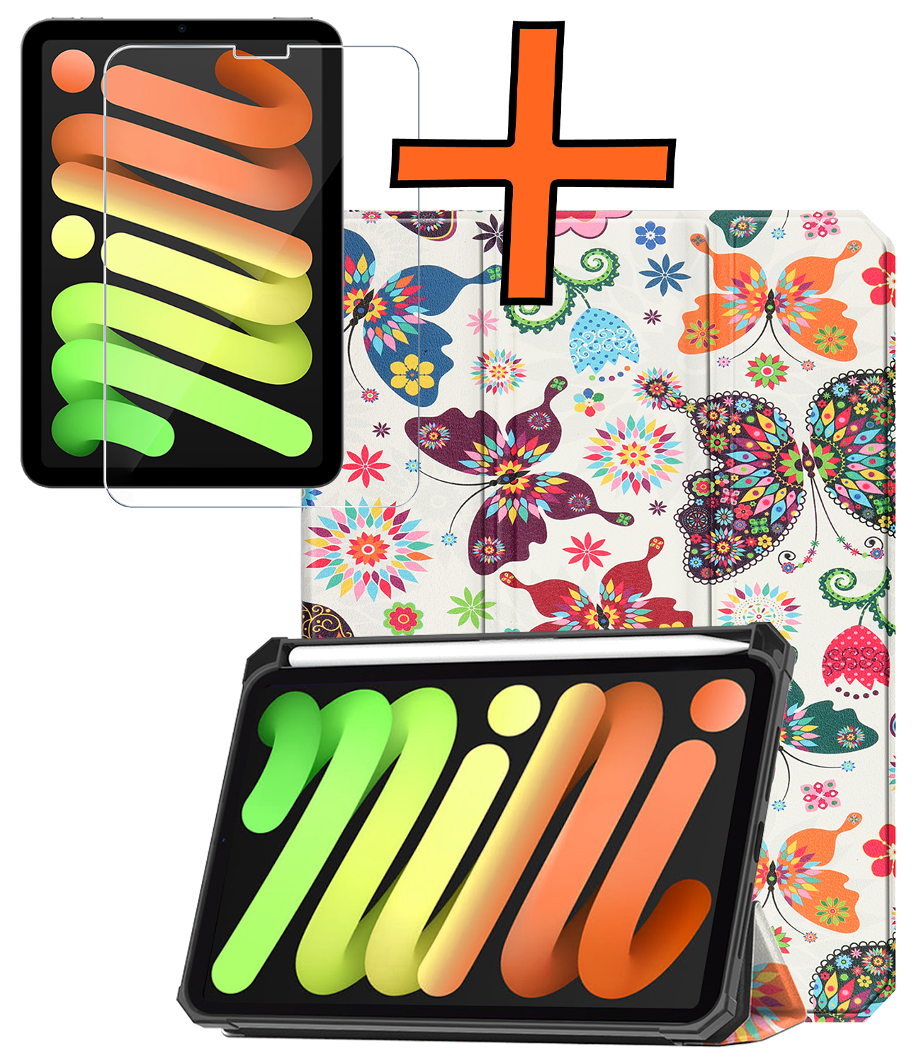 Nomfy Nomfy iPad Mini 7 Hoesje Met Uitsparing Apple Pencil En Met Screenprotector - Vlinder