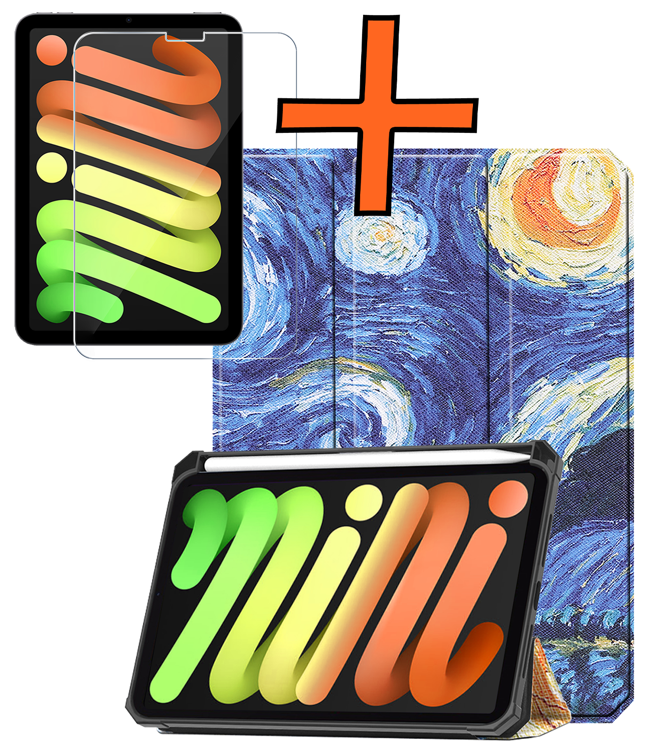 Nomfy Nomfy iPad Mini 7 Hoesje Met Uitsparing Apple Pencil En Met Screenprotector - Sterrenhemel