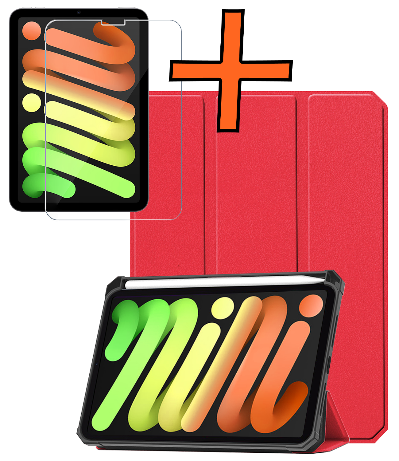 Nomfy Nomfy iPad Mini 7 Hoesje Met Uitsparing Apple Pencil En Met Screenprotector - Rood