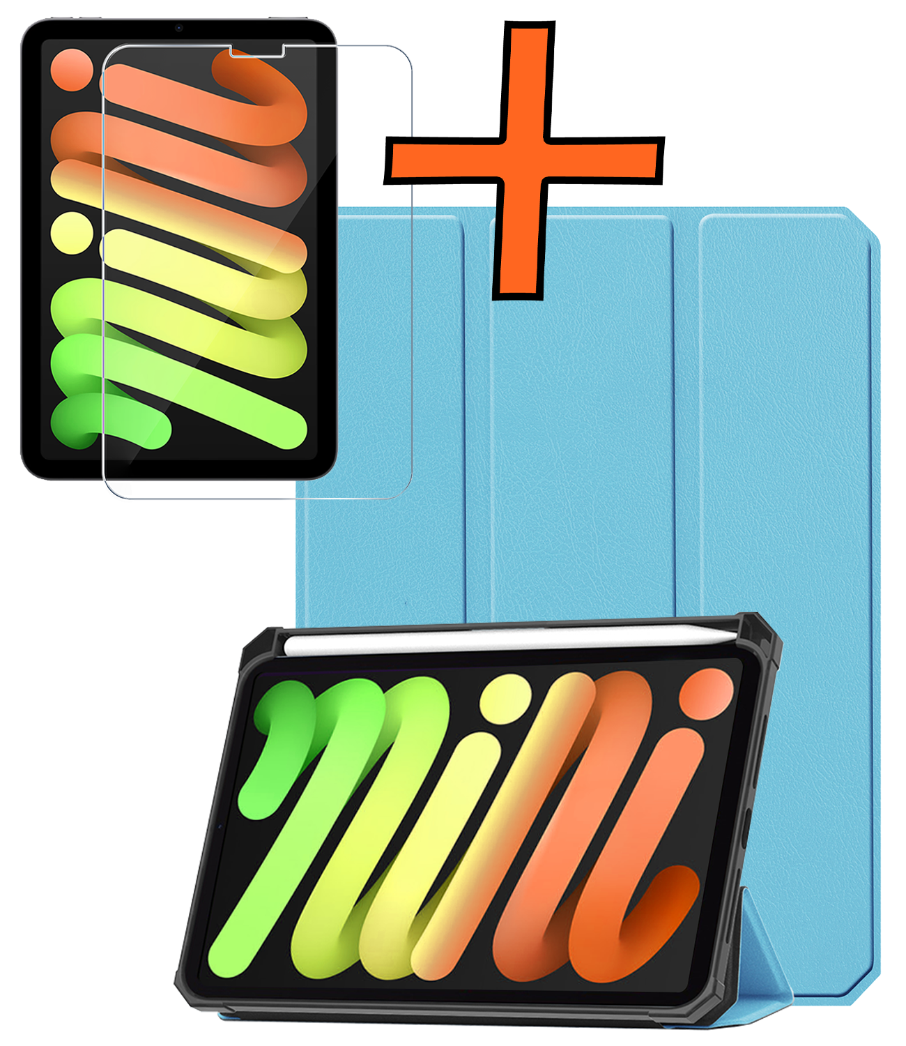 Nomfy Nomfy iPad Mini 7 Hoesje Met Uitsparing Apple Pencil En Met Screenprotector - Lichtblauw