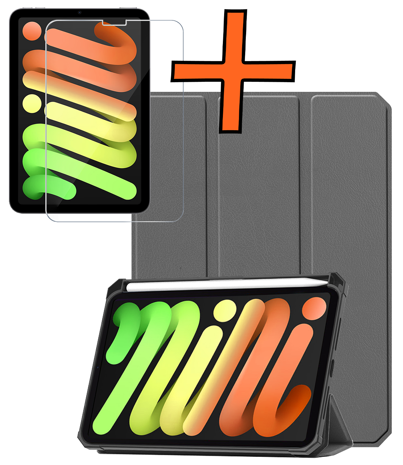 Nomfy Nomfy iPad Mini 7 Hoesje Met Uitsparing Apple Pencil En Met Screenprotector - Grijs