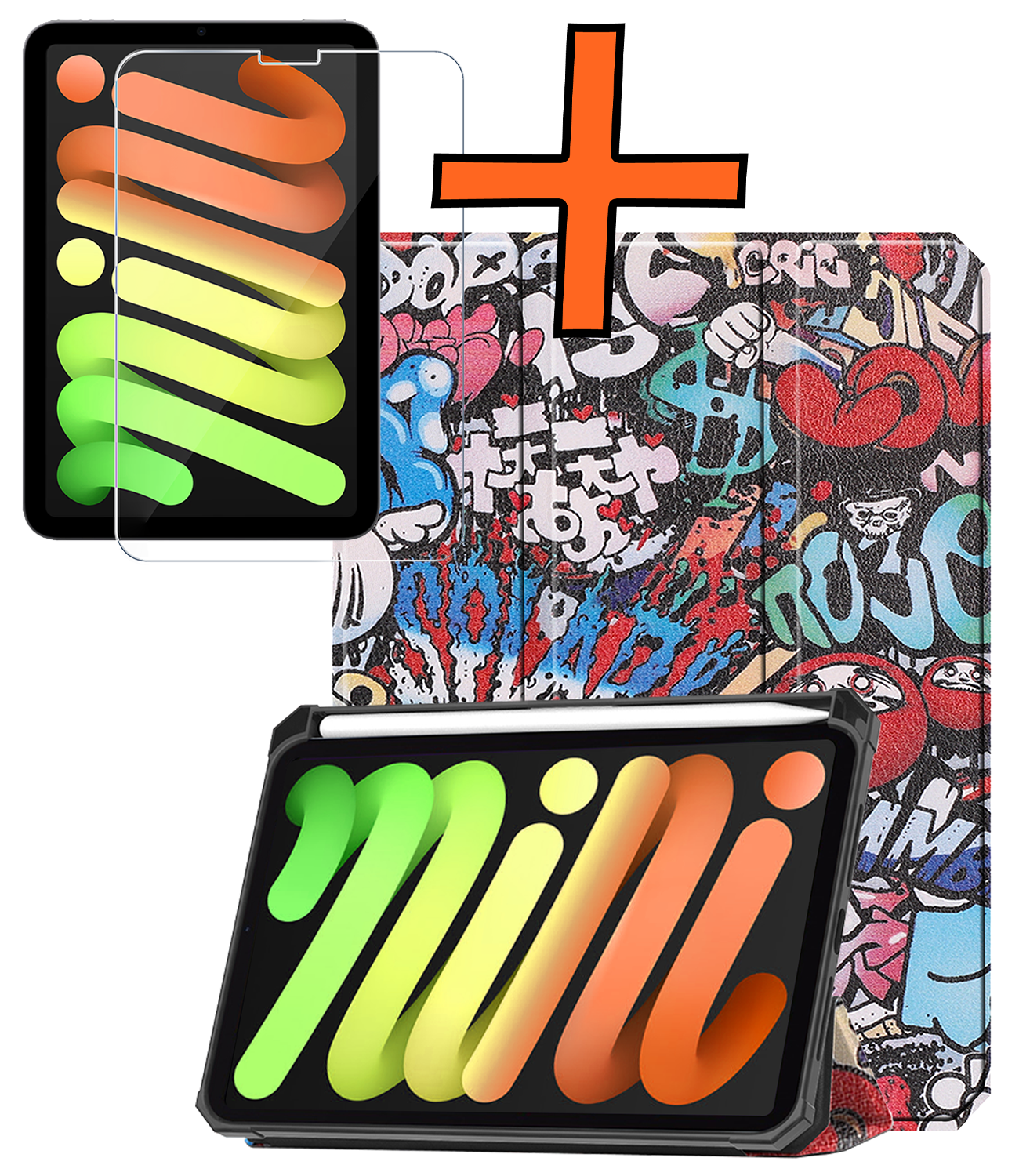 Nomfy Nomfy iPad Mini 7 Hoesje Met Uitsparing Apple Pencil En Met Screenprotector - Graffity