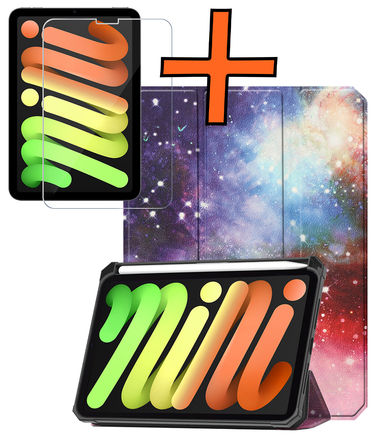 Nomfy Nomfy iPad Mini 7 Hoesje Met Uitsparing Apple Pencil En Met Screenprotector - Galaxy