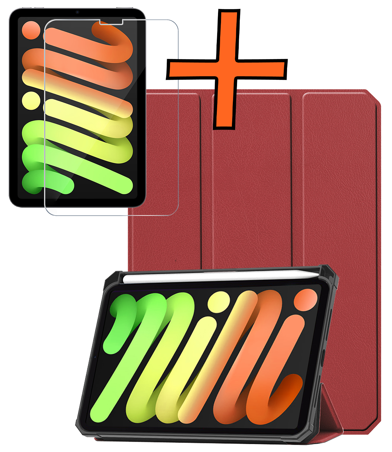 Nomfy Nomfy iPad Mini 7 Hoesje Met Uitsparing Apple Pencil En Met Screenprotector - Donkerrood