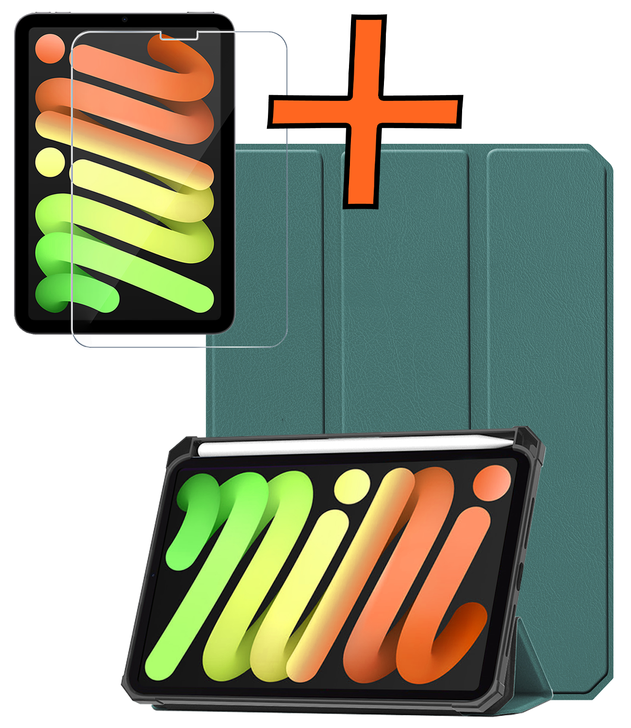 Nomfy Nomfy iPad Mini 7 Hoesje Met Uitsparing Apple Pencil En Met Screenprotector - Donkergroen