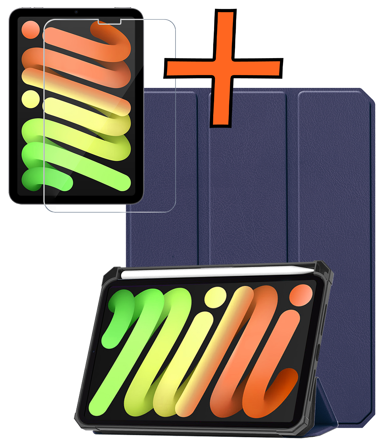 Nomfy Nomfy iPad Mini 7 Hoesje Met Uitsparing Apple Pencil En Met Screenprotector - Donkerblauw