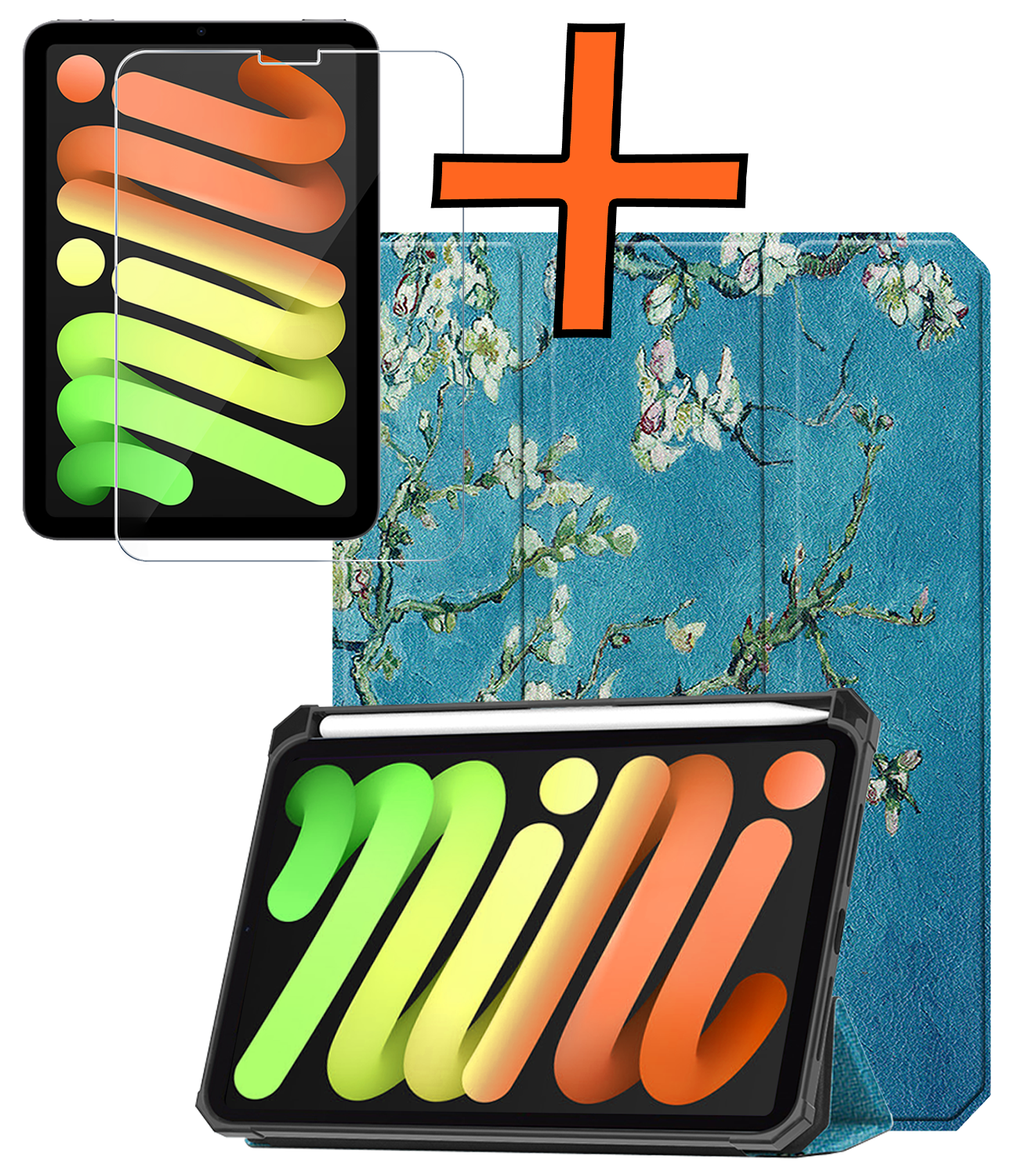 Nomfy Nomfy iPad Mini 7 Hoesje Met Uitsparing Apple Pencil En Met Screenprotector - Witte Bloesem