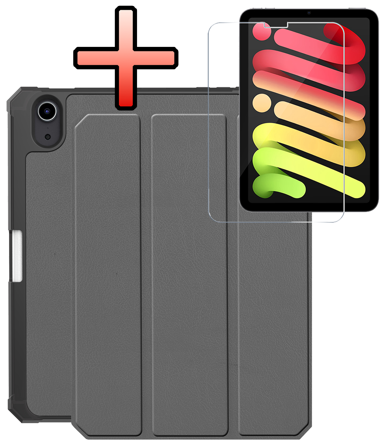 NoXx NoXx iPad Mini 7 Hoesje Met Uitsparing Apple Pencil En Met Screenprotector - Grijs