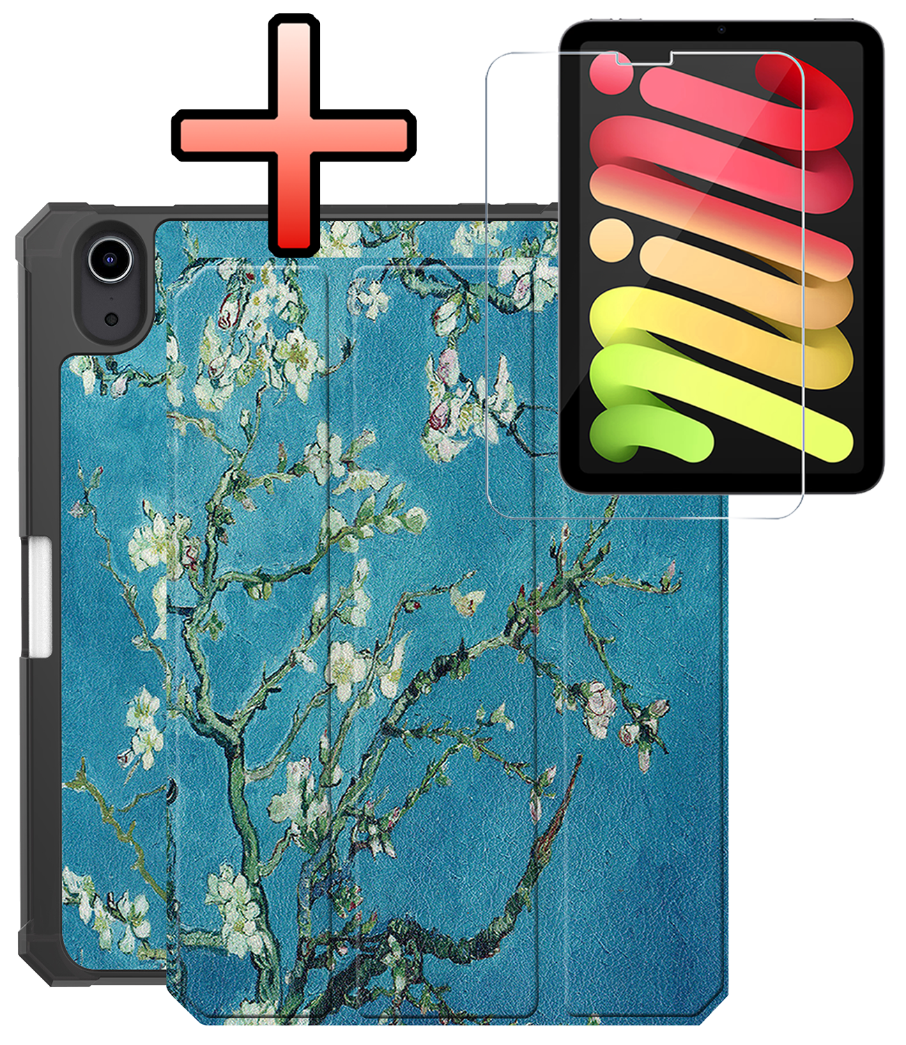 NoXx NoXx iPad Mini 7 Hoesje Met Uitsparing Apple Pencil En Met Screenprotector - Witte Bloesem