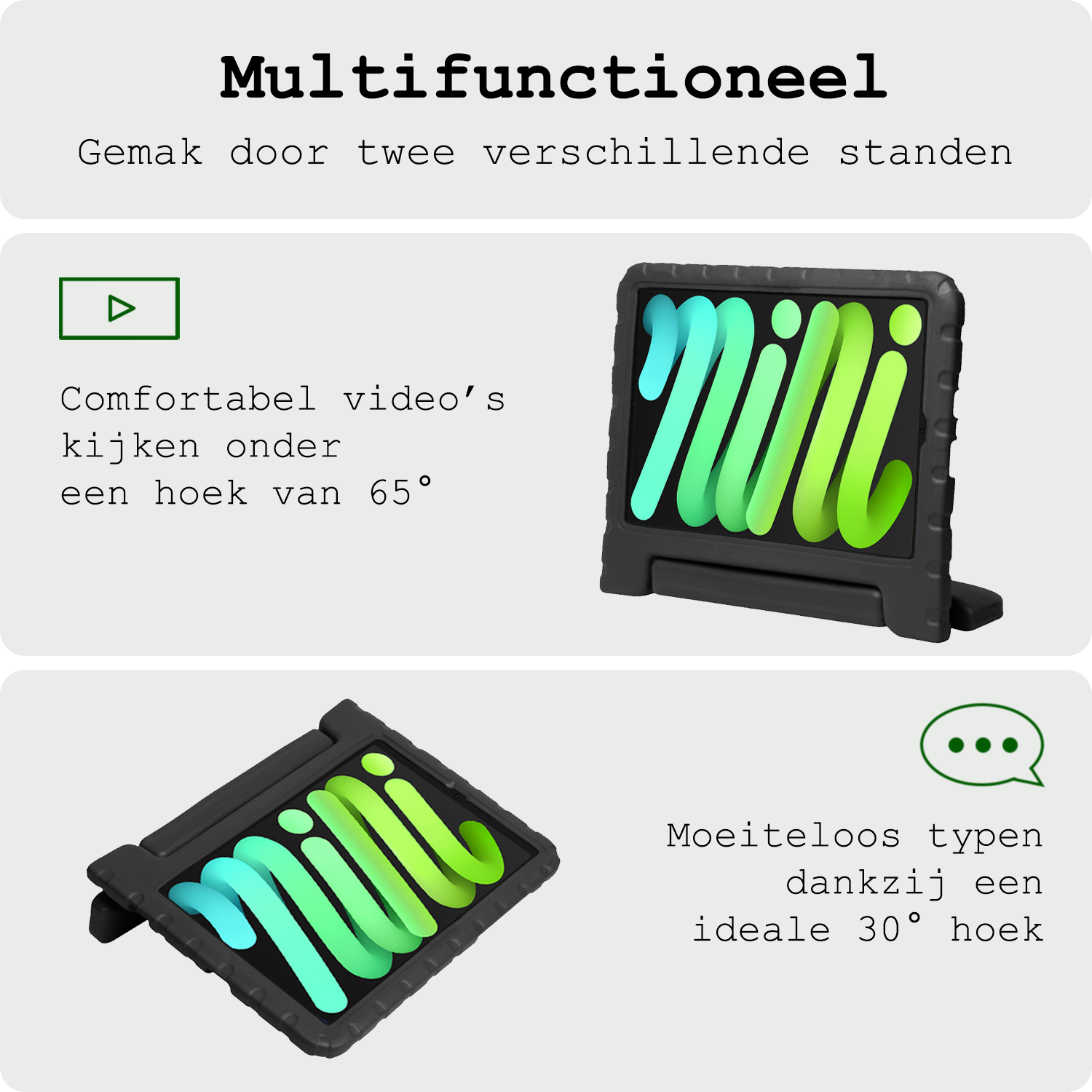 BASEY. BASEY. iPad Mini 7 Kinderhoes Met 2x Screenprotector - Zwart