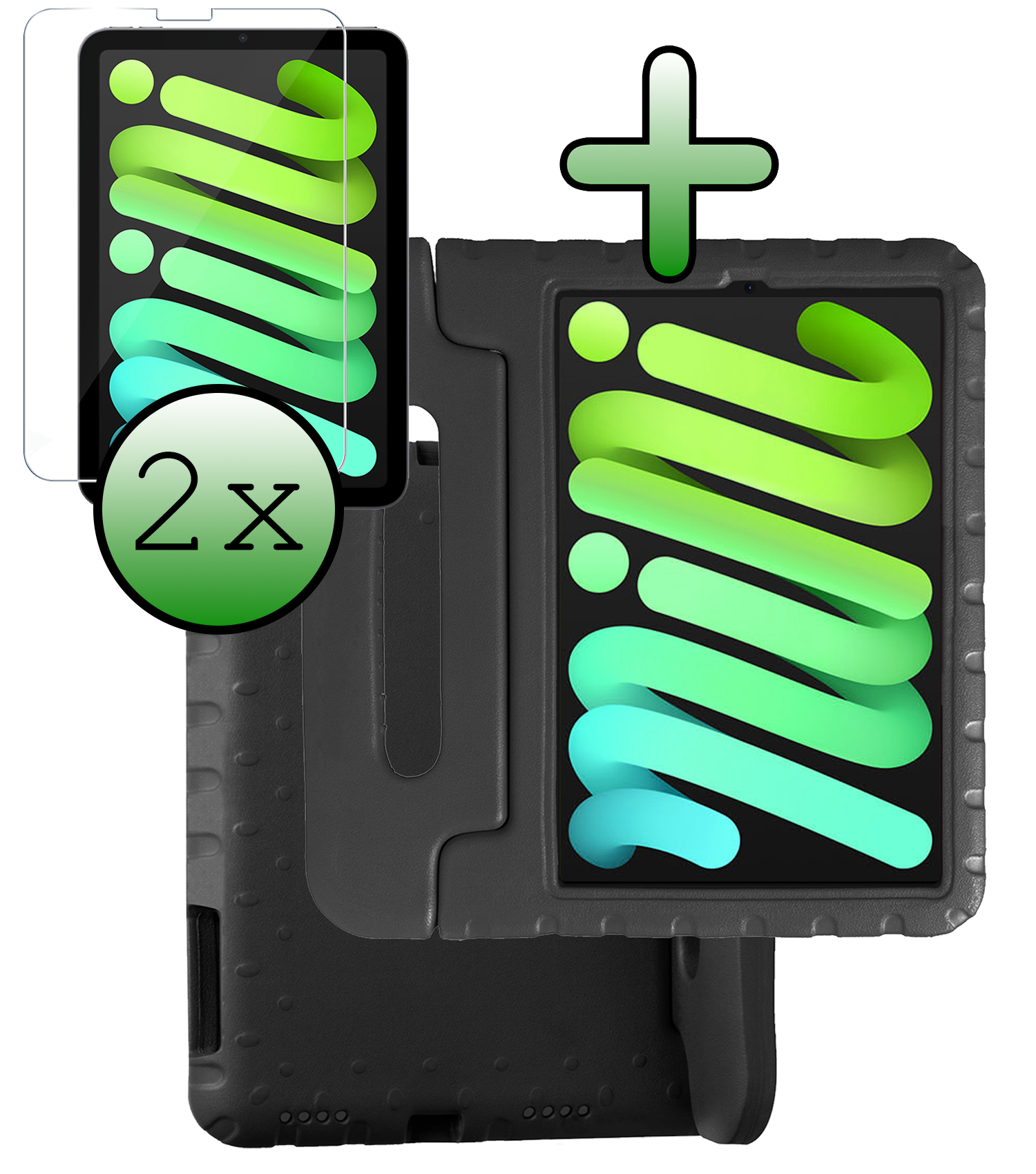 BASEY. BASEY. iPad Mini 7 Kinderhoes Met 2x Screenprotector - Zwart