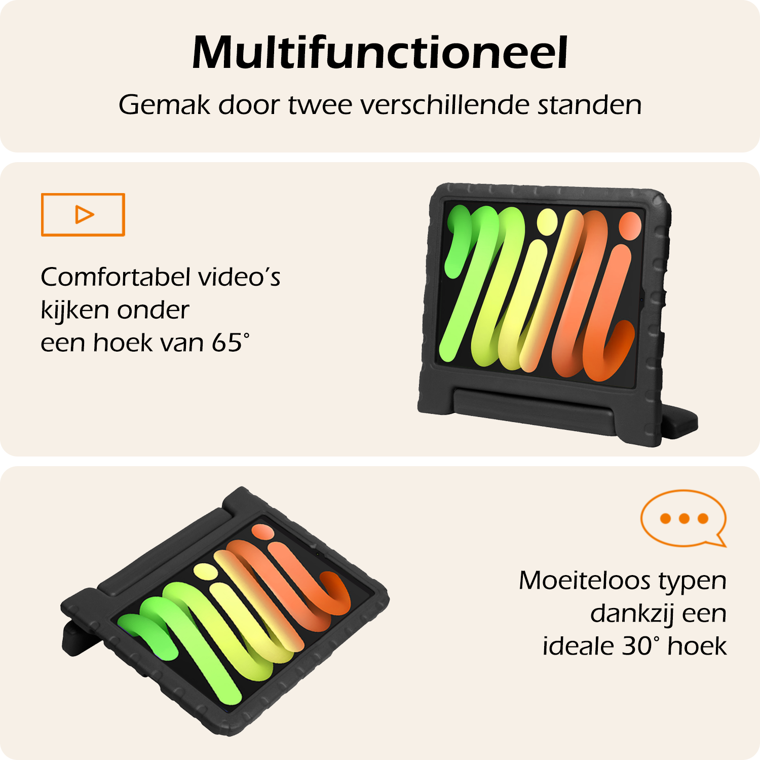 Nomfy Nomfy iPad Mini 7 Kinderhoes Met 2x Screenprotector - Zwart