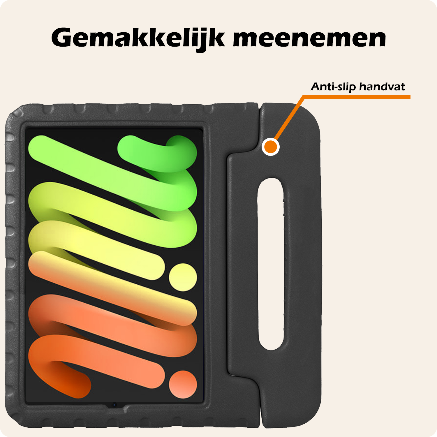 Nomfy Nomfy iPad Mini 7 Kinderhoes Met 2x Screenprotector - Zwart