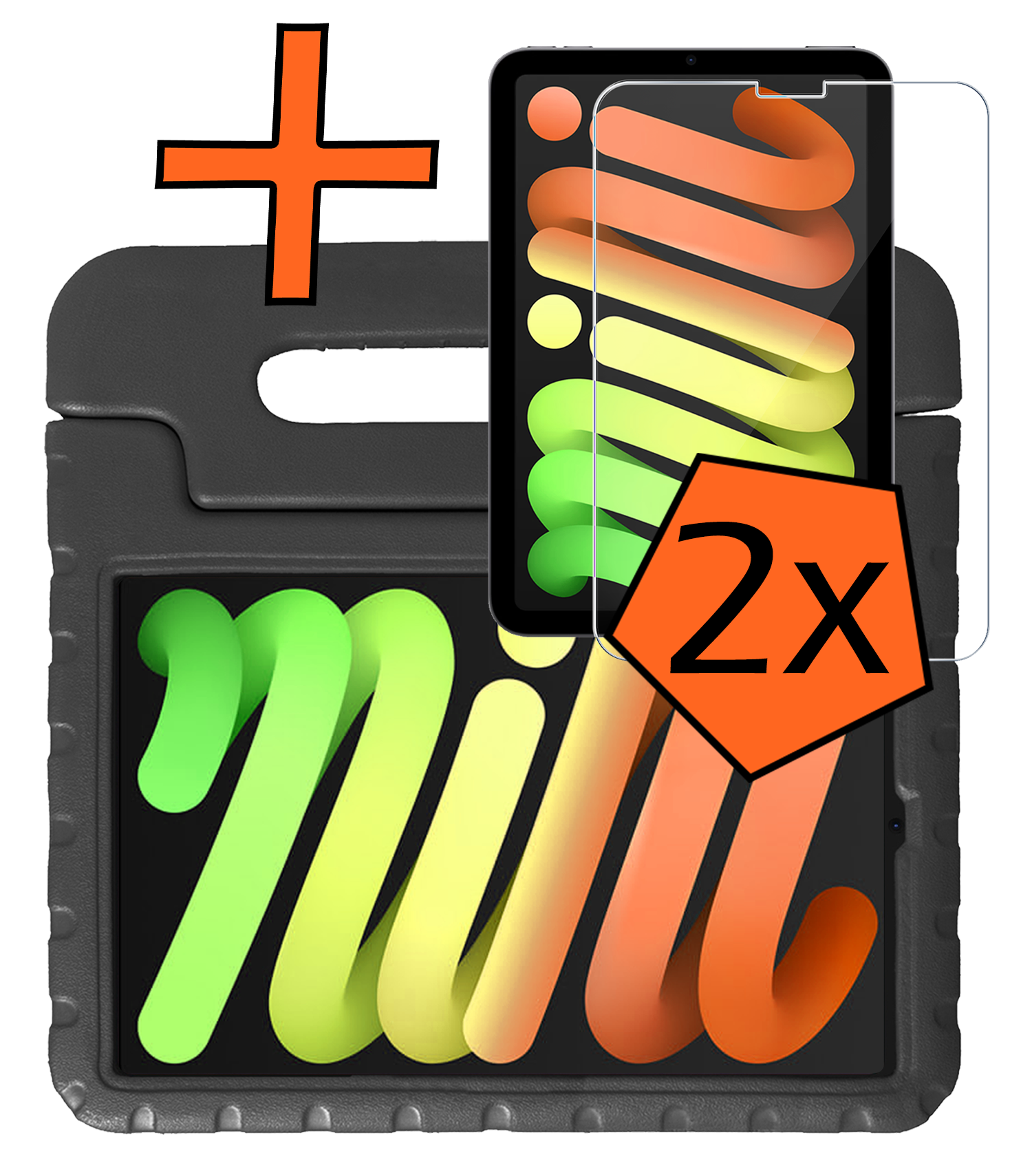 Nomfy Nomfy iPad Mini 7 Kinderhoes Met 2x Screenprotector - Zwart