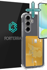 Forterra Hoesje Geschikt voor Samsung S24 FE Pashouder Case Siliconen Hoes Met Screenprotector - Hoes Geschikt voor Samsung Galaxy S24 FE Hoesje Back Cover Met Pasjeshouder - Transparant