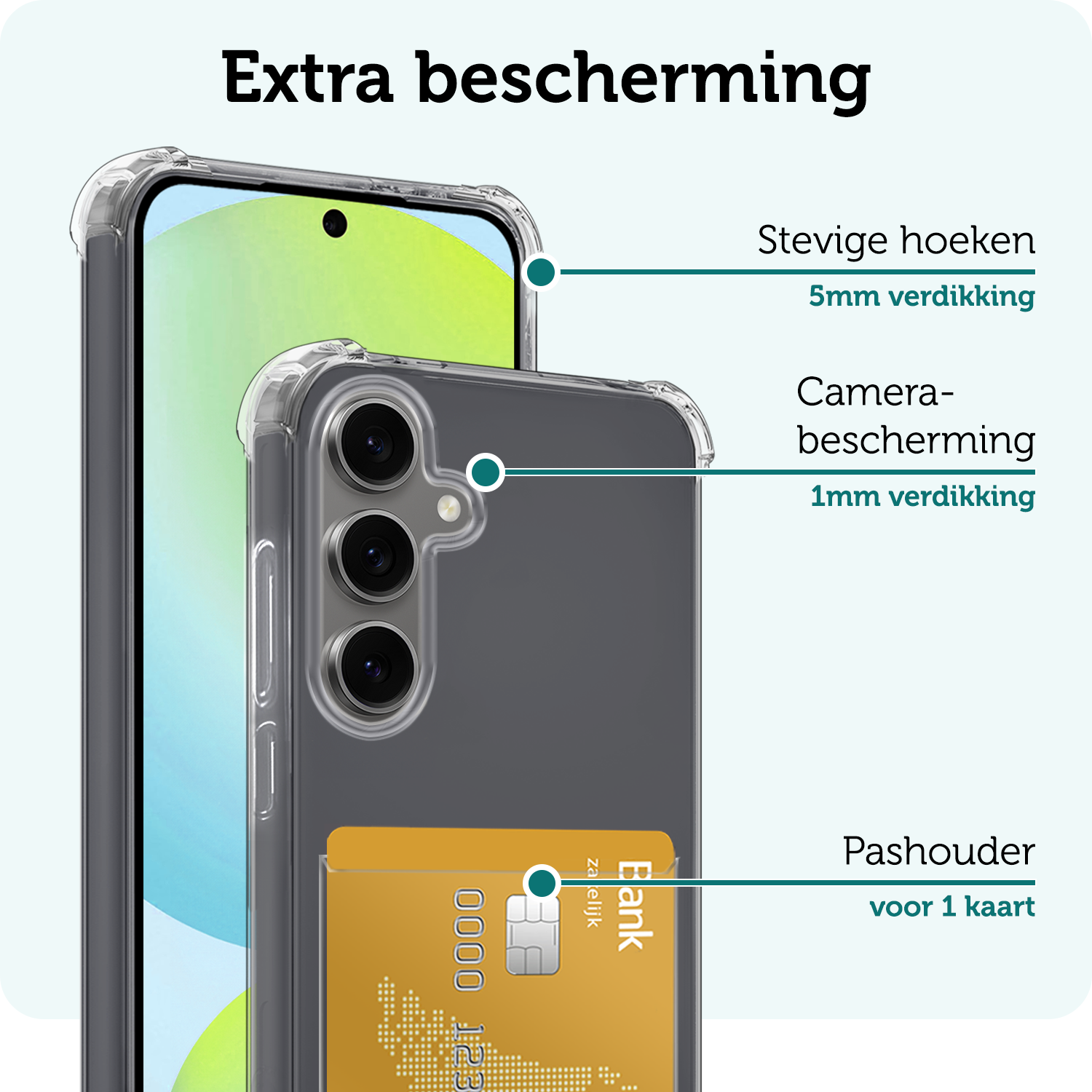 Forterra Hoesje Geschikt voor Samsung S24 FE Pashouder Case Siliconen Hoes Met Screenprotector - Hoes Geschikt voor Samsung Galaxy S24 FE Hoesje Back Cover Met Pasjeshouder - Transparant