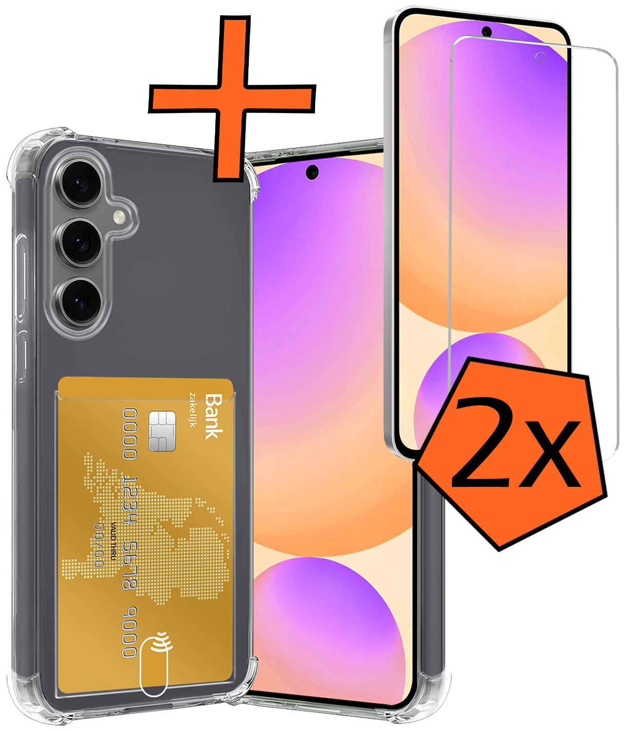 Nomfy Hoesje Geschikt voor Samsung S24 FE Hoesje Pasjeshouder Shockproof Pas Houder Met 2x Screenprotector - Hoesje Geschikt voor Samsung Galaxy S24 FE Hoes Met Kaarthouder - Transparant