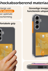 Nomfy Hoesje Geschikt voor Samsung S24 FE Hoesje Pasjeshouder Shockproof Pas Houder Met 2x Screenprotector - Hoesje Geschikt voor Samsung Galaxy S24 FE Hoes Met Kaarthouder - Transparant