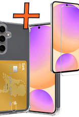 Nomfy Hoesje Geschikt voor Samsung S24 FE Hoesje Pasjeshouder Shockproof Pas Houder Met Screenprotector - Hoesje Geschikt voor Samsung Galaxy S24 FE Hoes Met Kaarthouder - Transparant