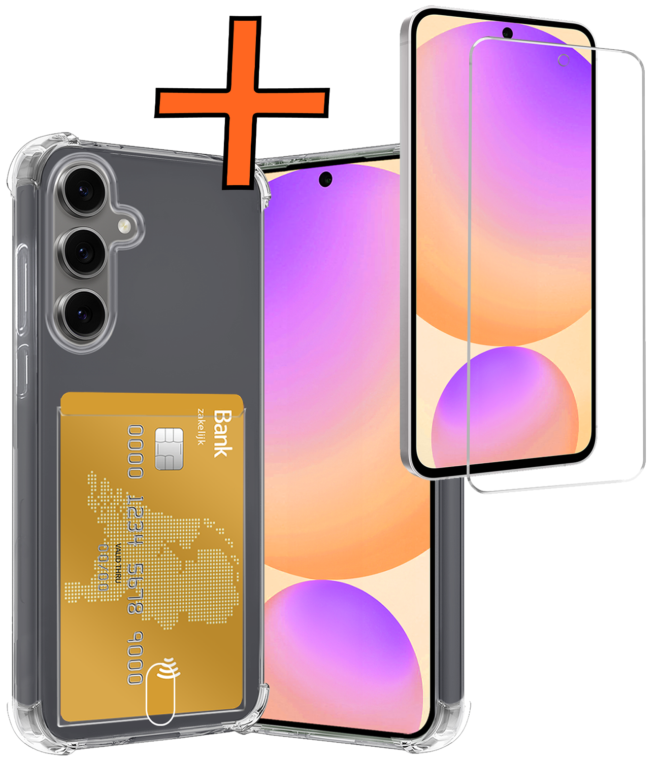 Nomfy Hoesje Geschikt voor Samsung S24 FE Hoesje Pasjeshouder Shockproof Pas Houder Met Screenprotector - Hoesje Geschikt voor Samsung Galaxy S24 FE Hoes Met Kaarthouder - Transparant