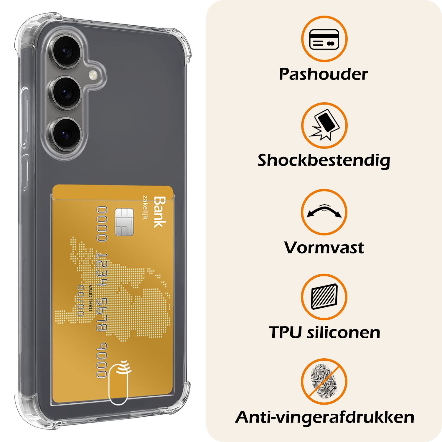 Nomfy Hoesje Geschikt voor Samsung S24 FE Hoesje Pasjeshouder Shockproof Pas Houder Met Screenprotector - Hoesje Geschikt voor Samsung Galaxy S24 FE Hoes Met Kaarthouder - Transparant