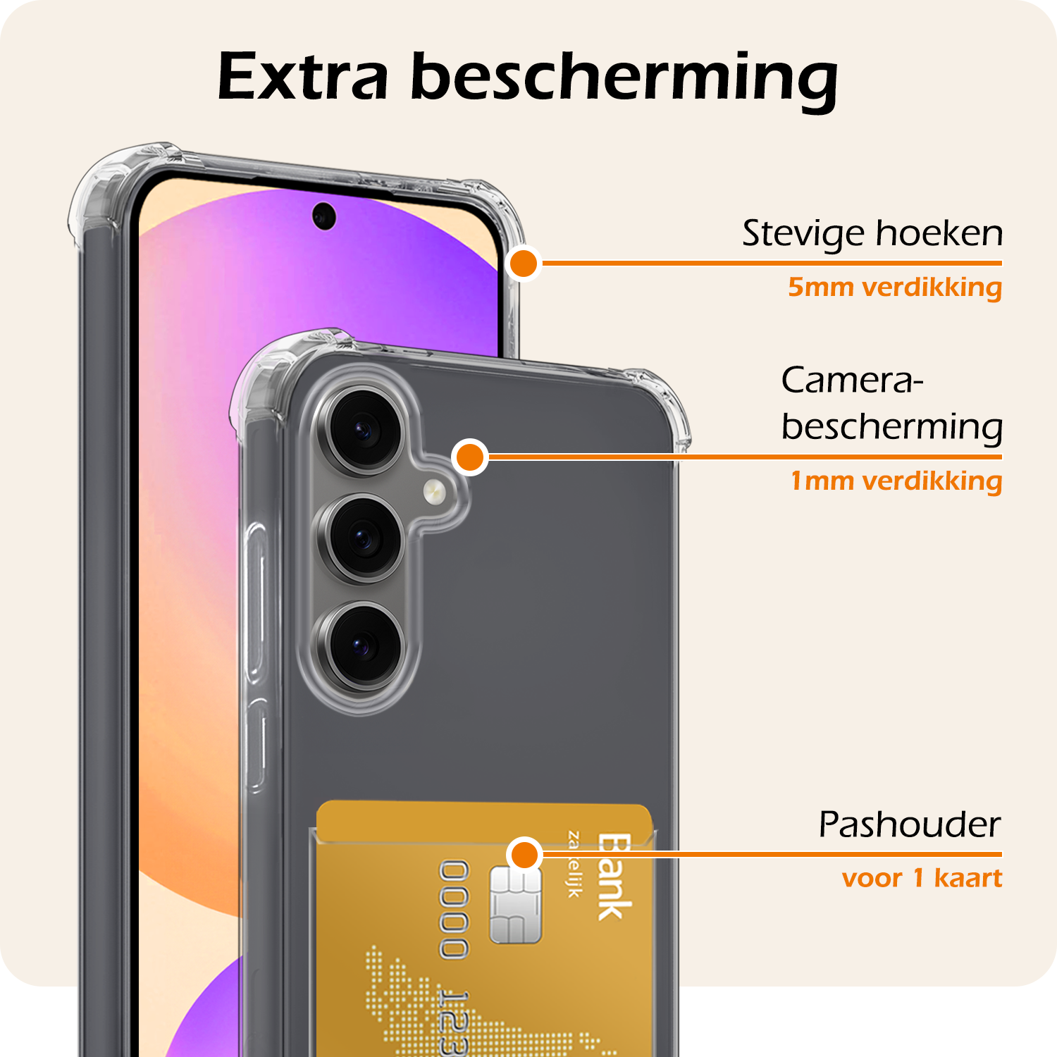 Nomfy Hoesje Geschikt voor Samsung S24 FE Hoesje Pasjeshouder Shockproof Pas Houder Met Screenprotector - Hoesje Geschikt voor Samsung Galaxy S24 FE Hoes Met Kaarthouder - Transparant