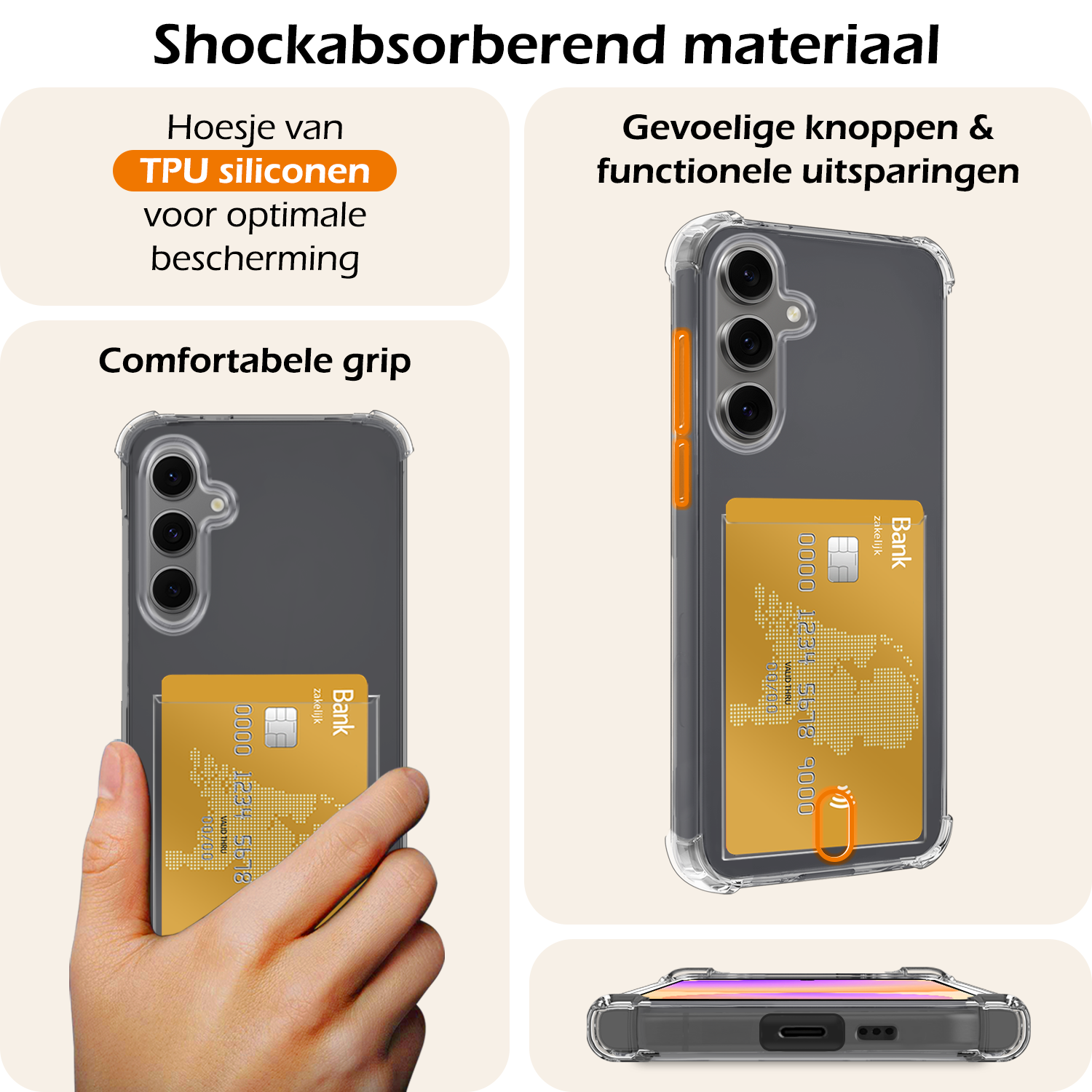 Nomfy Hoesje Geschikt voor Samsung S24 FE Hoesje Pasjeshouder Shockproof Pas Houder Met Screenprotector - Hoesje Geschikt voor Samsung Galaxy S24 FE Hoes Met Kaarthouder - Transparant