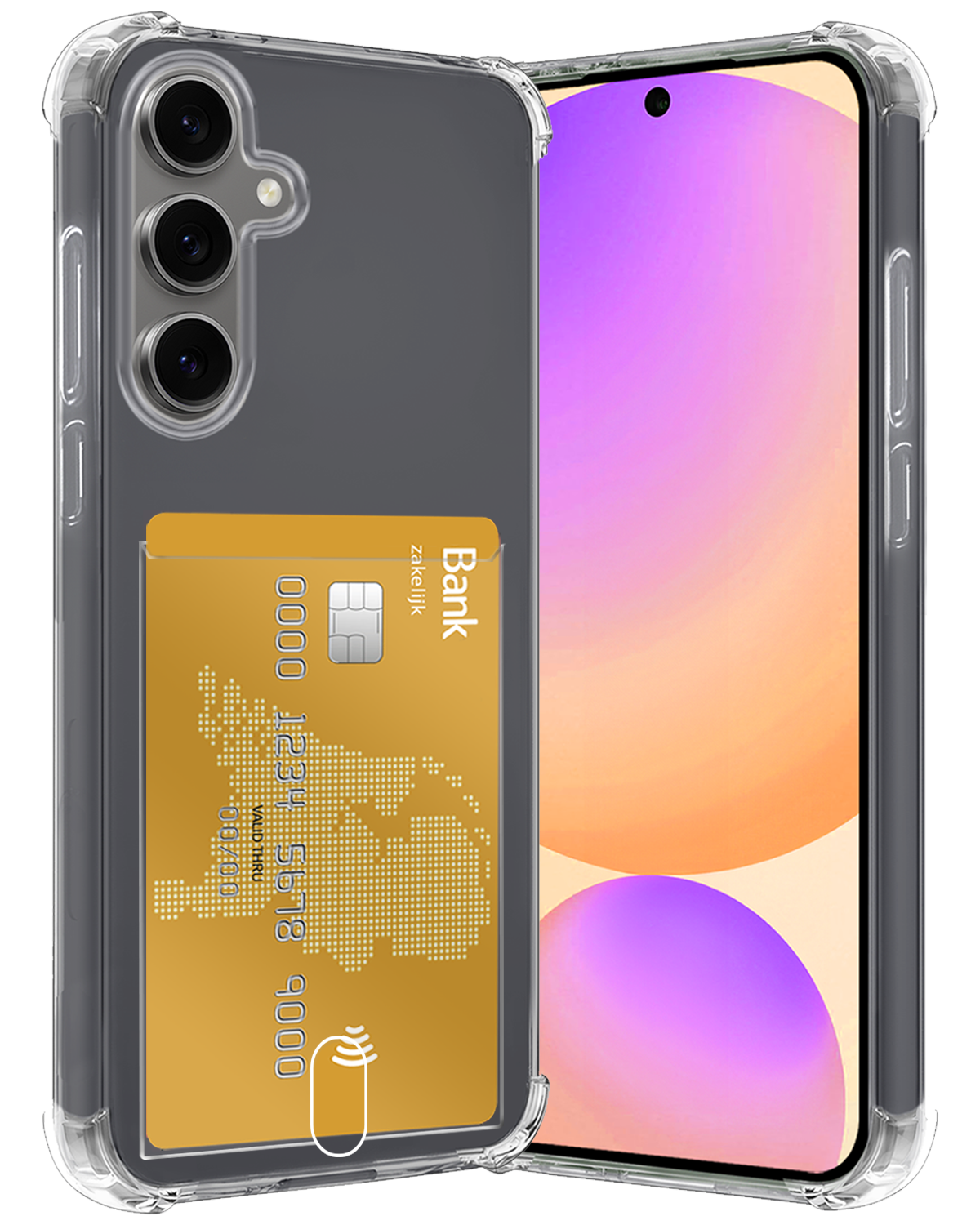 Nomfy Hoesje Geschikt voor Samsung S24 FE Hoesje Pasjeshouder Shockproof Pas Houder - Hoesje Geschikt voor Samsung Galaxy S24 FE Hoes Met Kaarthouder - Transparant
