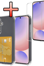 NoXx Hoes Geschikt voor Samsung S24 FE Hoesje Pasjeshouder Cover Shock Proof Case Siliconen Hoes Met Kaarthouder Met Screenprotector - Transparant