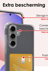 NoXx Hoes Geschikt voor Samsung S24 FE Hoesje Pasjeshouder Cover Shock Proof Case Siliconen Hoes Met Kaarthouder Met Screenprotector - Transparant