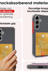 NoXx Hoes Geschikt voor Samsung S24 FE Hoesje Pasjeshouder Cover Shock Proof Case Siliconen Hoes Met Kaarthouder Met Screenprotector - Transparant