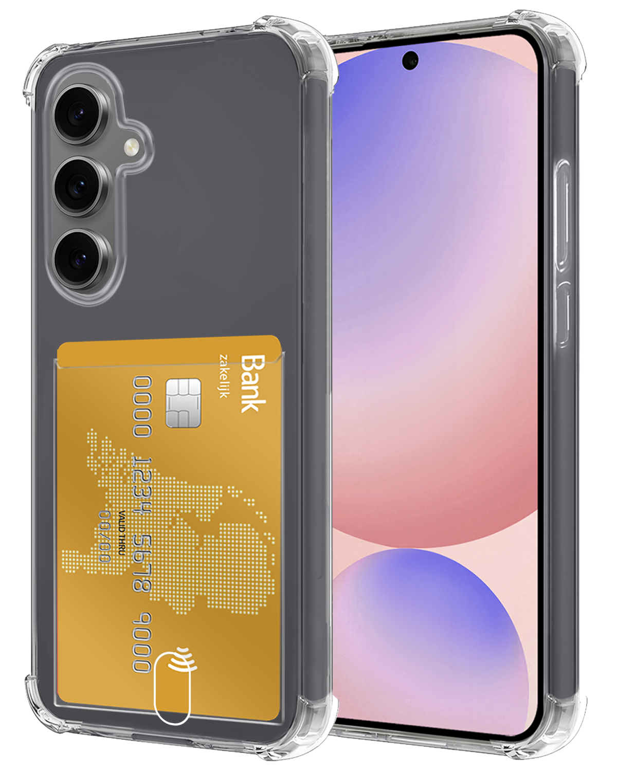 NoXx Hoes Geschikt voor Samsung S24 FE Hoesje Pasjeshouder Cover Shock Proof Case Siliconen Hoes Met Kaarthouder - Transparant