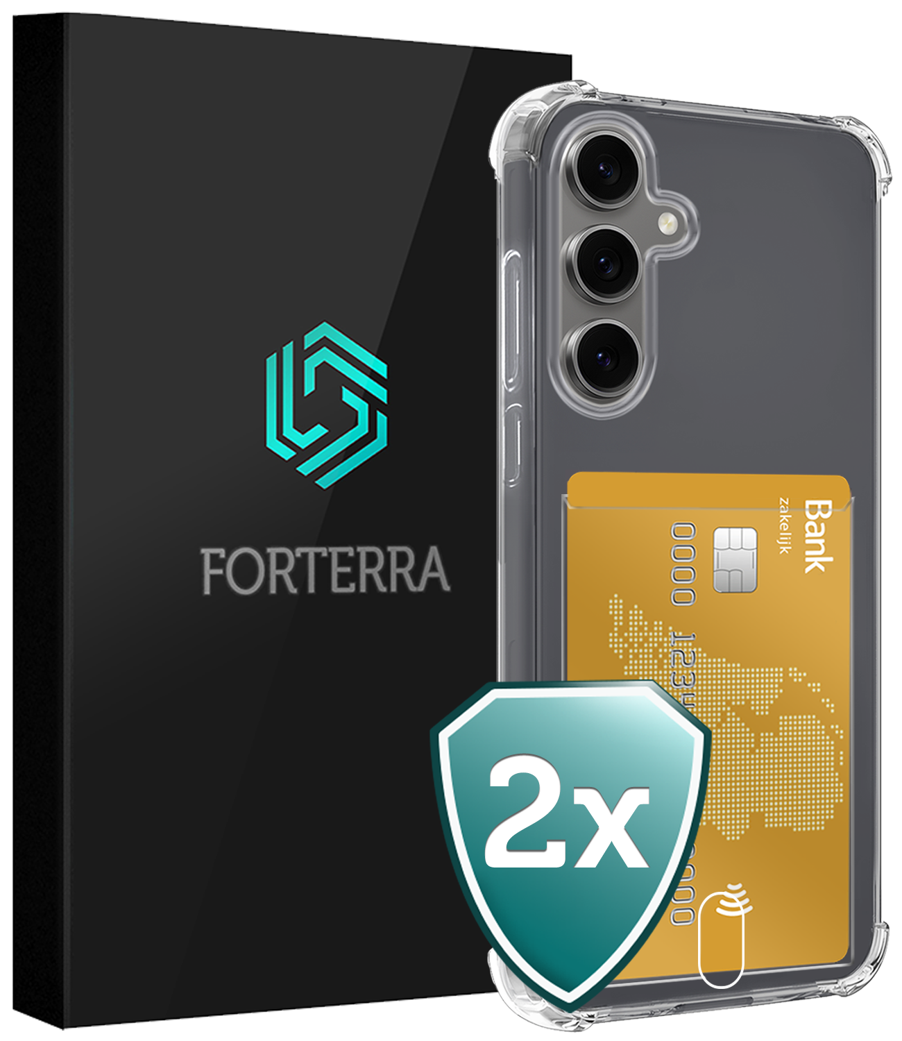 Forterra Hoesje Geschikt voor Samsung S24 FE Pashouder Case Siliconen Hoes - Hoes Geschikt voor Samsung Galaxy S24 FE Hoesje Back Cover Met Pasjeshouder - Transparant - 2 PACK