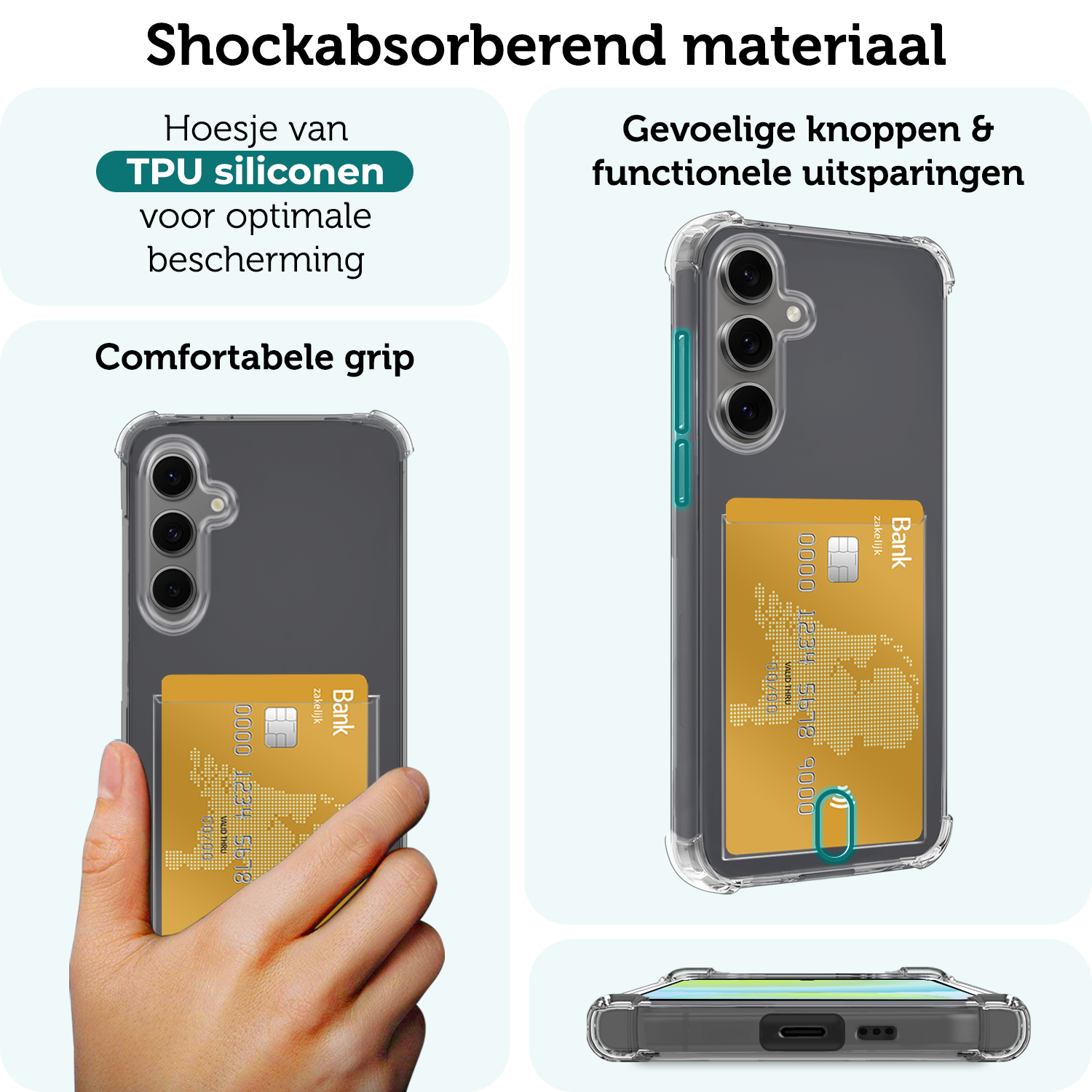 Forterra Hoesje Geschikt voor Samsung S24 FE Pashouder Case Siliconen Hoes - Hoes Geschikt voor Samsung Galaxy S24 FE Hoesje Back Cover Met Pasjeshouder - Transparant - 2 PACK
