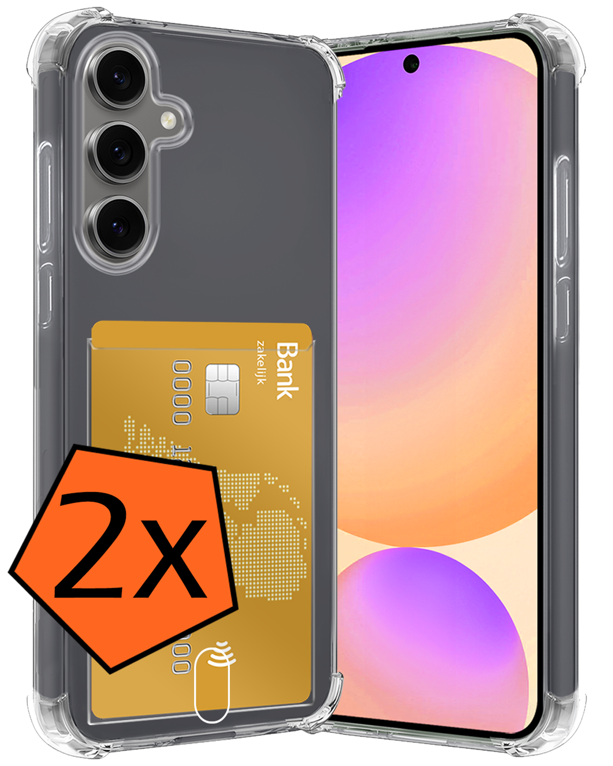 Nomfy Hoesje Geschikt voor Samsung S24 FE Hoesje Pasjeshouder Shockproof Pas Houder - Hoesje Geschikt voor Samsung Galaxy S24 FE Hoes Met Kaarthouder - Transparant - 2 PACK