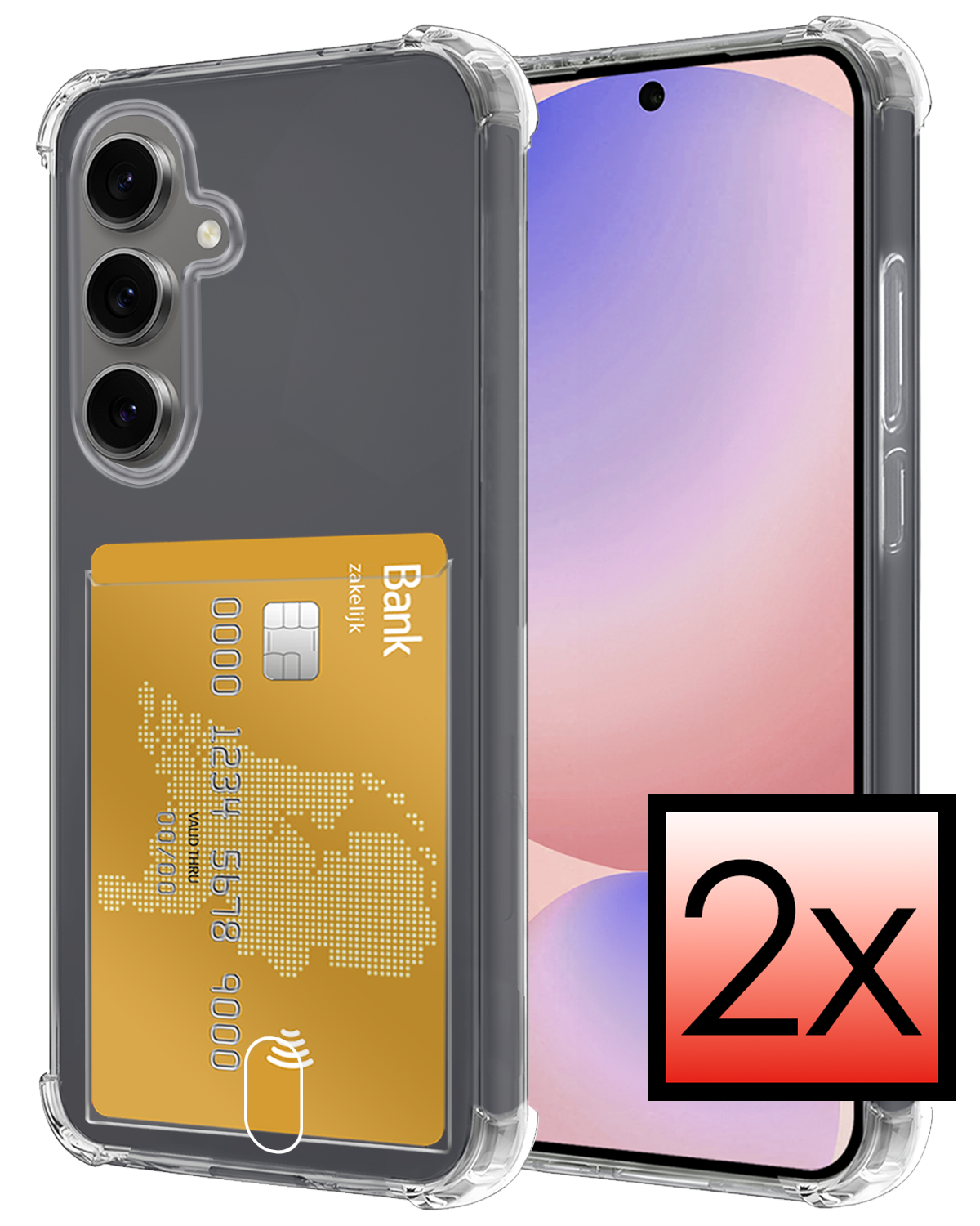 NoXx Hoes Geschikt voor Samsung S24 FE Hoesje Pasjeshouder Cover Shock Proof Case Siliconen Hoes Met Kaarthouder - Transparant - 2 PACK