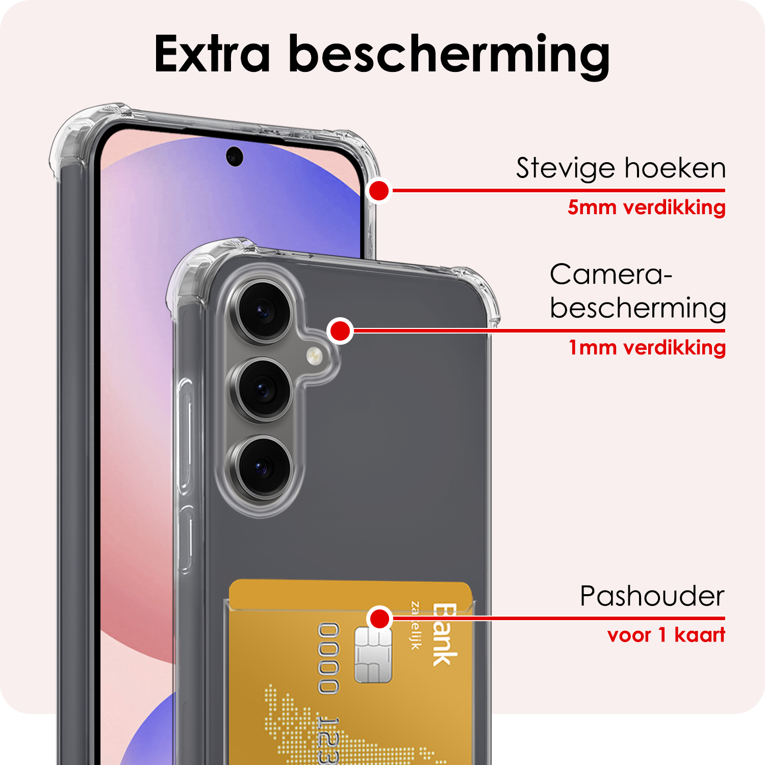 NoXx Hoes Geschikt voor Samsung S24 FE Hoesje Pasjeshouder Cover Shock Proof Case Siliconen Hoes Met Kaarthouder - Transparant - 2 PACK