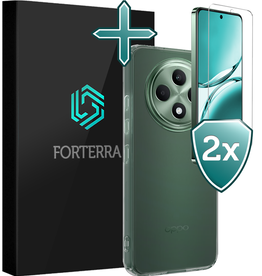 Forterra Forterra OPPO Reno 12F Hoesje Siliconen Met 2x Screenprotector - Transparant