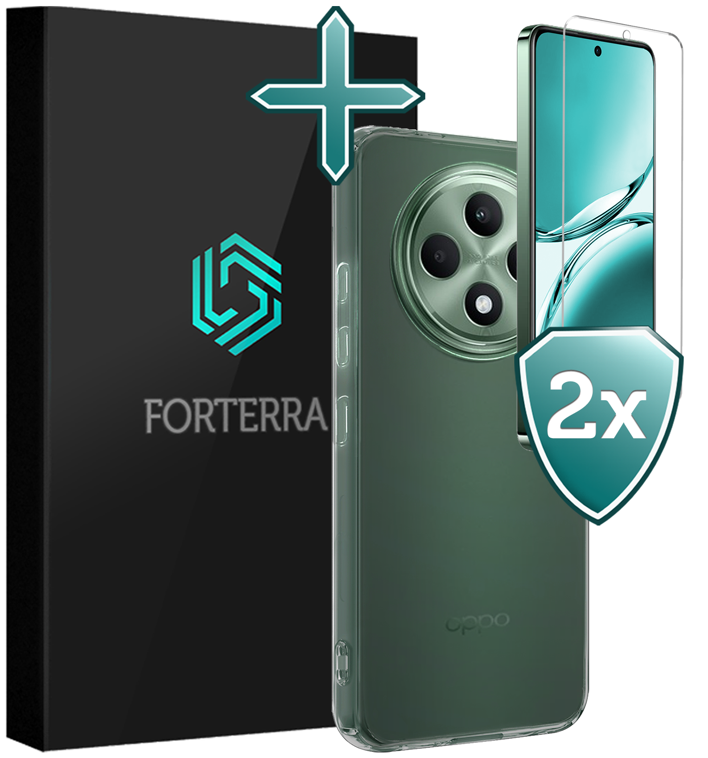 Forterra Forterra OPPO Reno 12F Hoesje Siliconen Met 2x Screenprotector - Transparant