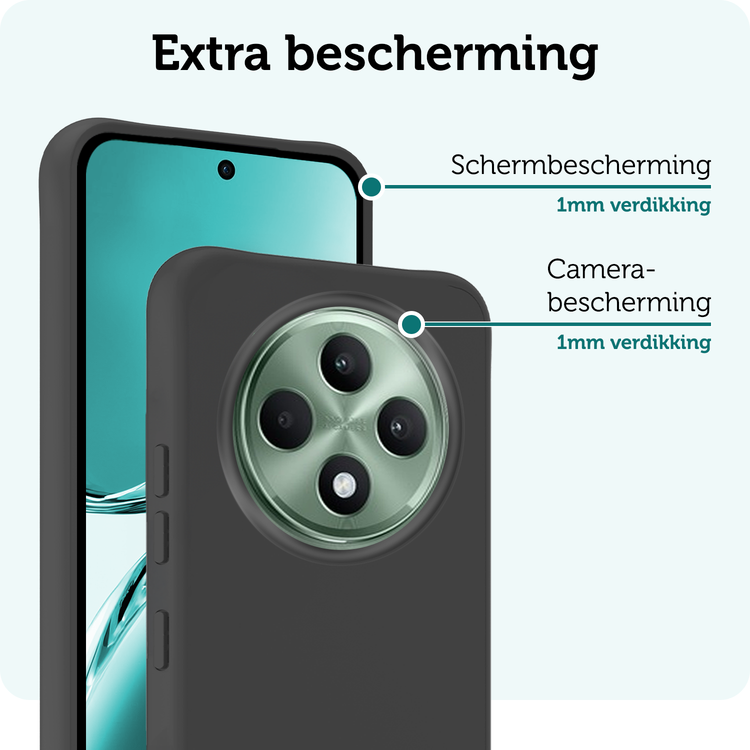 Forterra Forterra OPPO Reno 12F Hoesje Siliconen Met Screenprotector - Zwart