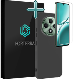 Forterra Forterra OPPO Reno 12F Hoesje Siliconen Met Screenprotector - Zwart
