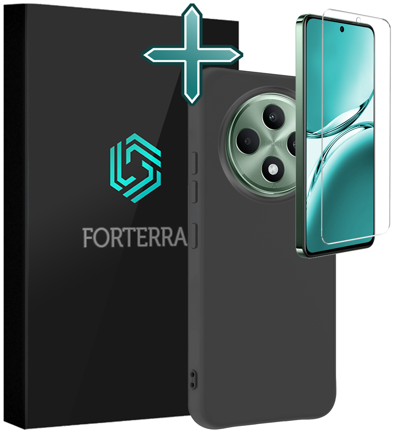 Forterra Forterra OPPO Reno 12F Hoesje Siliconen Met Screenprotector - Zwart