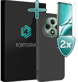 Forterra Forterra OPPO Reno 12F Hoesje Siliconen Met 2x Screenprotector - Zwart