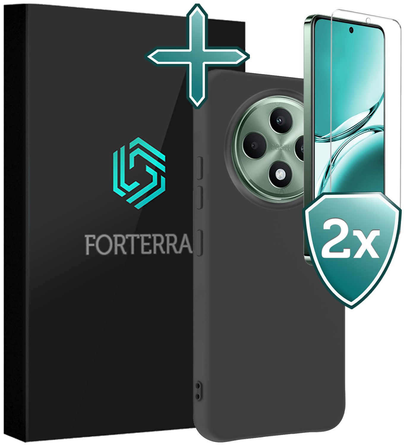 Forterra Forterra OPPO Reno 12F Hoesje Siliconen Met 2x Screenprotector - Zwart