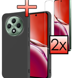 NoXx NoXx OPPO Reno 12F Hoesje Siliconen Met 2x Screenprotector - Zwart