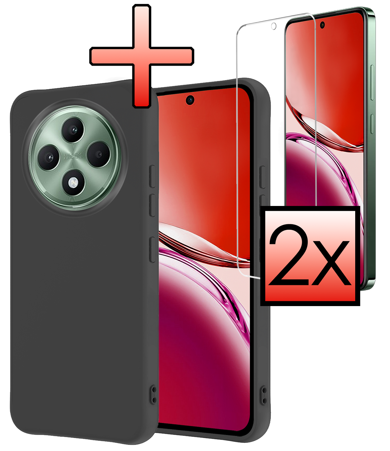 NoXx NoXx OPPO Reno 12F Hoesje Siliconen Met 2x Screenprotector - Zwart