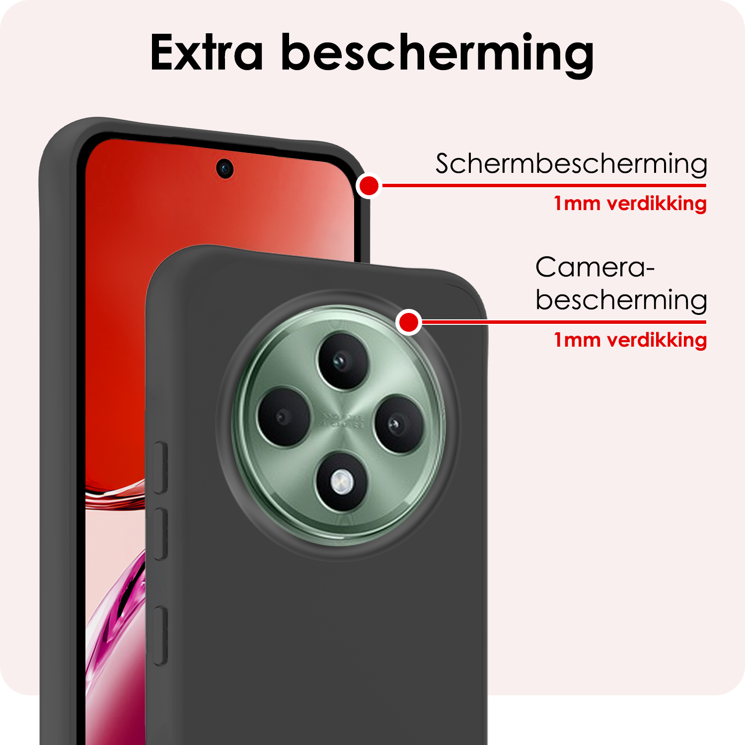 NoXx NoXx OPPO Reno 12F Hoesje Siliconen Met 2x Screenprotector - Zwart