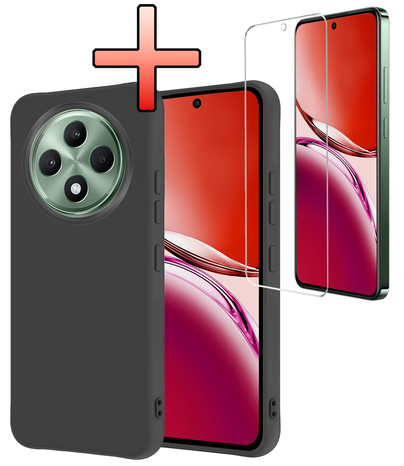 NoXx NoXx OPPO Reno 12F Hoesje Siliconen Met Screenprotector - Zwart